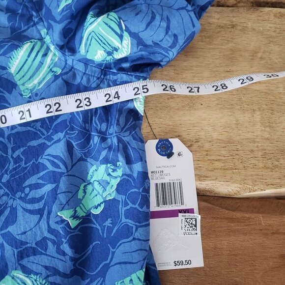 NWT Nautica Mens Classic Fit Stretch Button-Down Shirt XXL Blue Tropical Fish - Picture 6 of 10